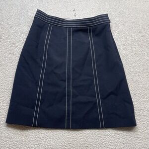 Brooks Brothers Skirt Womens 2 Navy Red Fleece A-Line Contrast Stitch Wool Blend